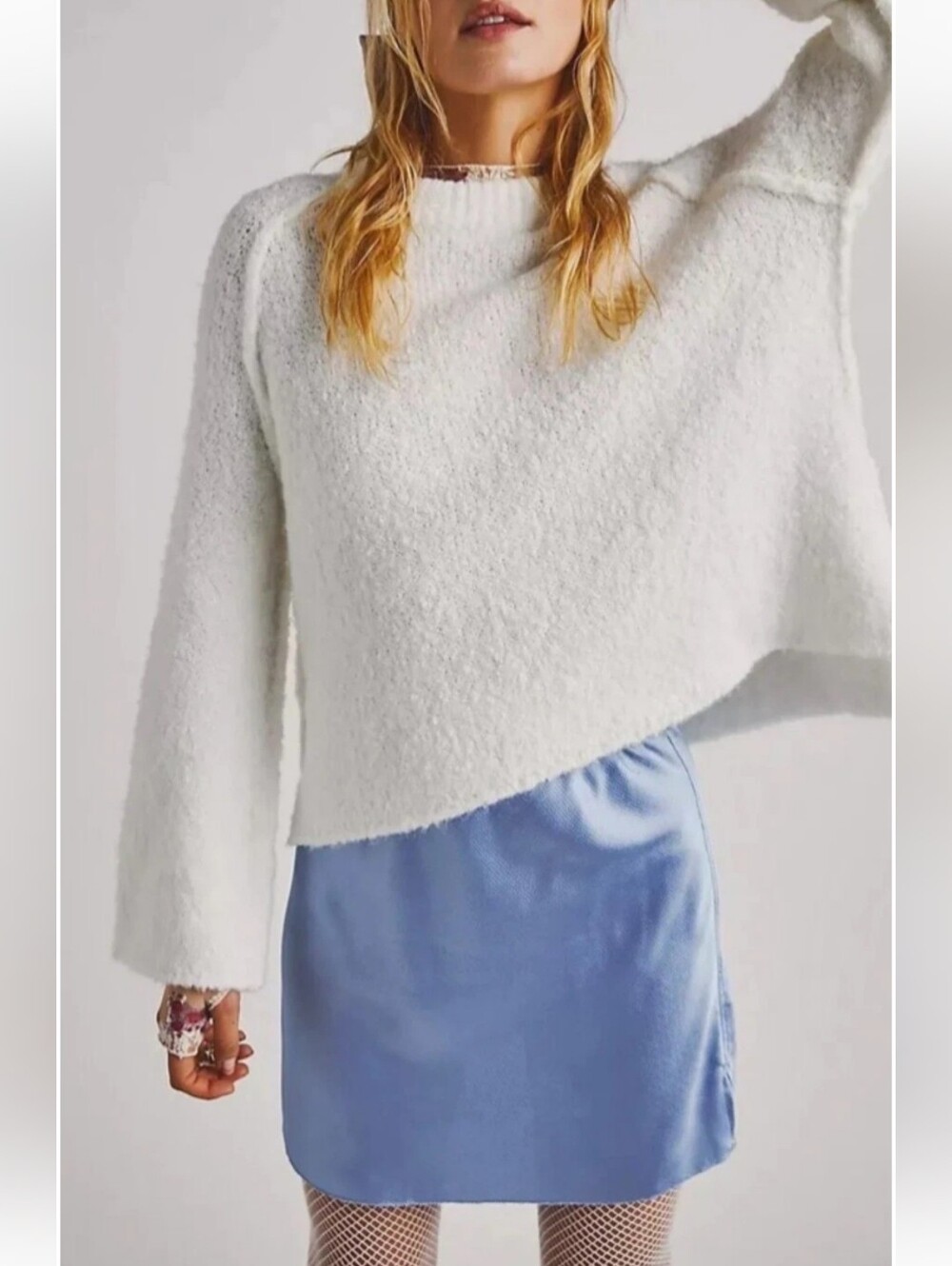 Free People-BFF Cocoon Solid Crew Neck Sweater in Ivory-Size Medium